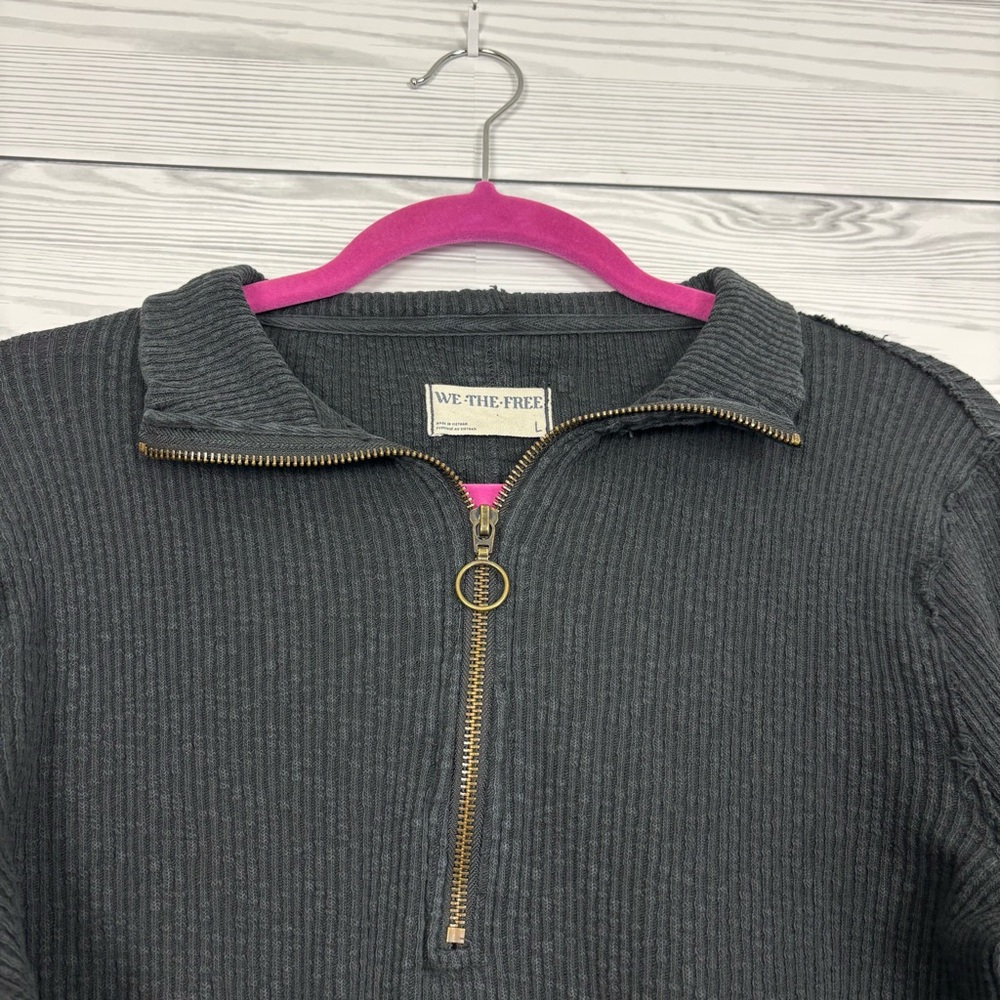 Free People We The Free Black Midnight Stretch Half Zip Crop Top Large - Picture 4 of 9